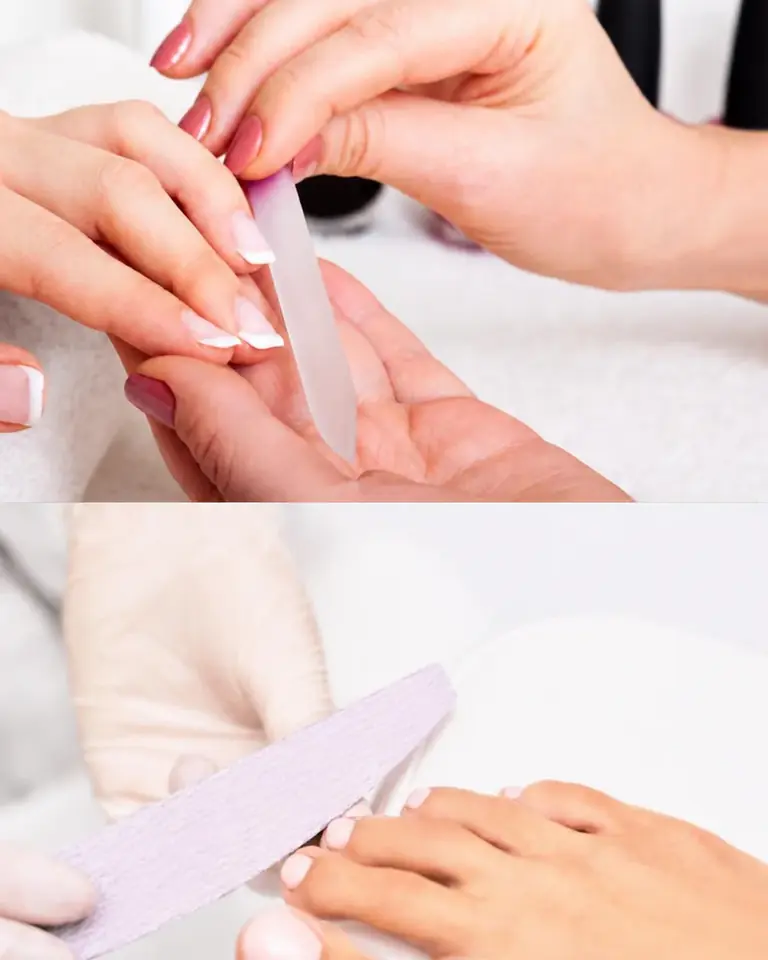 Maniküre mit Glasfeile und Pediküre mit Nagelfeile